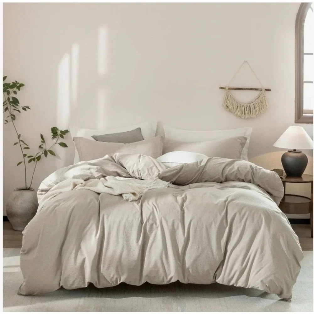 Warm Moment Super King Duvet Cover Set 100% Cotton Linen Grey 120x120 3pc